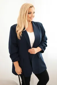 Legínovo Elegantné béžové dámske sako Plus Size Farba: Khaki, Veľkosť: UNI