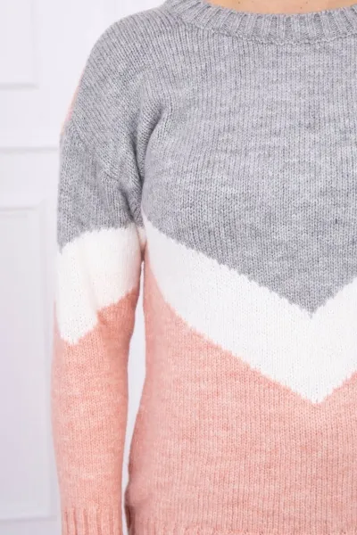 Legínovo Sveter s geometrickými vzormi fuksia+horčicová Farba: Sivá, Veľkosť: UNI