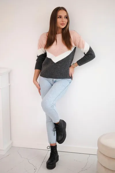 Legínovo Sveter s geometrickými vzormi fuksia+horčicová Farba: Sivá, Veľkosť: UNI