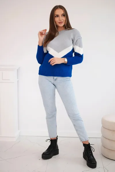 Legínovo Sveter s geometrickými vzormi fuksia+horčicová Farba: Sivá, Veľkosť: UNI