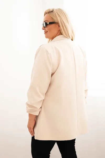 Legínovo Elegantné béžové dámske sako Plus Size Farba: Khaki, Veľkosť: UNI
