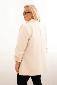 Legínovo Elegantné béžové dámske sako Plus Size Farba: Khaki, Veľkosť: UNI
