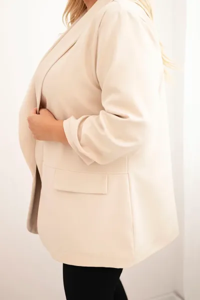 Legínovo Elegantné béžové dámske sako Plus Size Farba: Khaki, Veľkosť: UNI