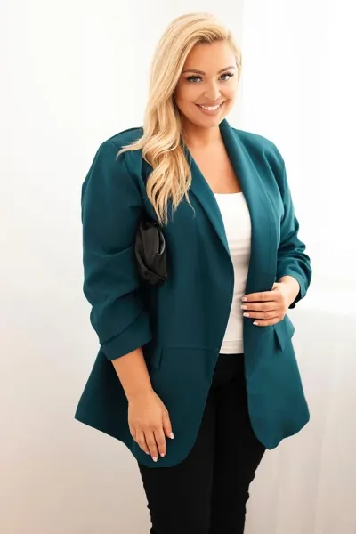 Legínovo Elegantné béžové dámske sako Plus Size Farba: Khaki, Veľkosť: UNI