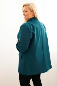 Legínovo Elegantné béžové dámske sako Plus Size Farba: Khaki, Veľkosť: UNI