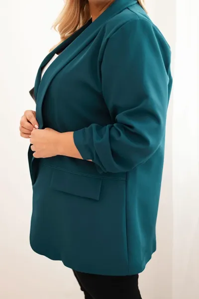 Legínovo Elegantné béžové dámske sako Plus Size Farba: Khaki, Veľkosť: UNI