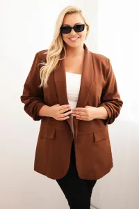 Legínovo Elegantné béžové dámske sako Plus Size Farba: Khaki, Veľkosť: UNI