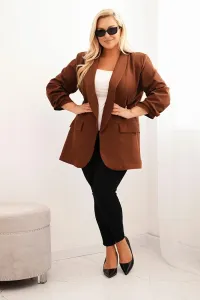 Legínovo Elegantné béžové dámske sako Plus Size Farba: Khaki, Veľkosť: UNI