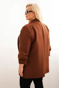 Legínovo Elegantné béžové dámske sako Plus Size Farba: Khaki, Veľkosť: UNI