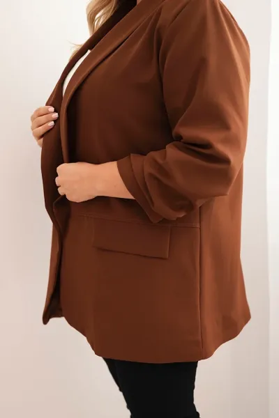 Legínovo Elegantné béžové dámske sako Plus Size Farba: Khaki, Veľkosť: UNI