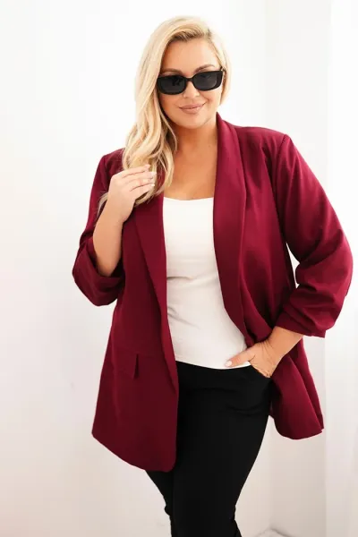 Legínovo Elegantné béžové dámske sako Plus Size Farba: Khaki, Veľkosť: UNI