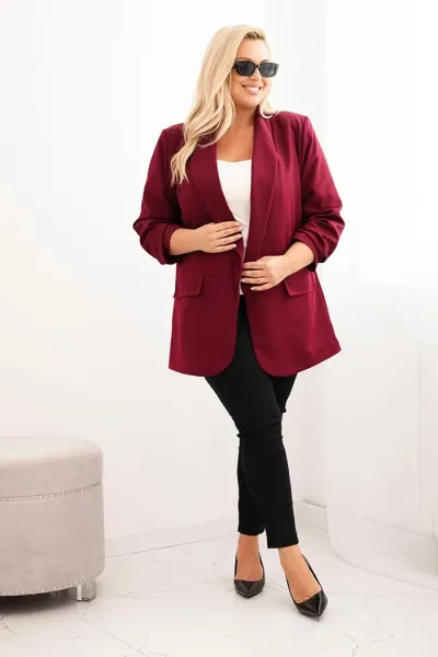 Legínovo Elegantné béžové dámske sako Plus Size Farba: Khaki, Veľkosť: UNI