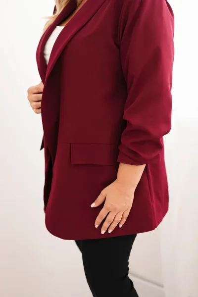 Legínovo Elegantné béžové dámske sako Plus Size Farba: Khaki, Veľkosť: UNI