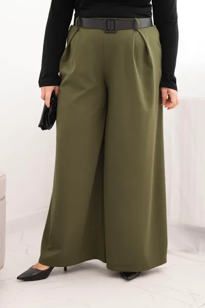 Legínovo Dámske nohavice Plus Size so širokými nohavicami a khaki opaskom Farba: Sivá, Veľkosť: UNI