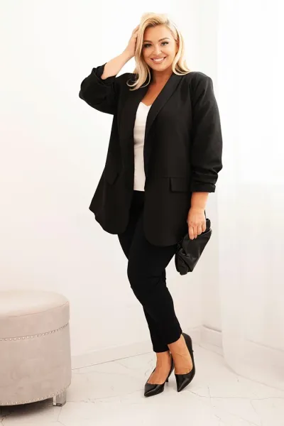 Legínovo Elegantné béžové dámske sako Plus Size Farba: Khaki, Veľkosť: UNI