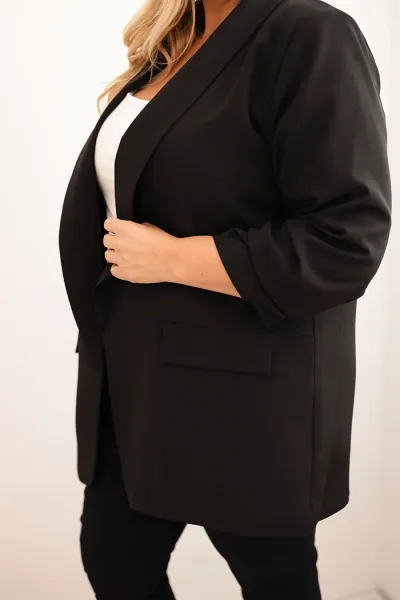 Legínovo Elegantné béžové dámske sako Plus Size Farba: Khaki, Veľkosť: UNI