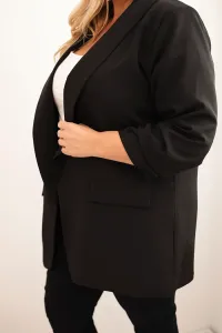 Legínovo Elegantné béžové dámske sako Plus Size Farba: Khaki, Veľkosť: UNI