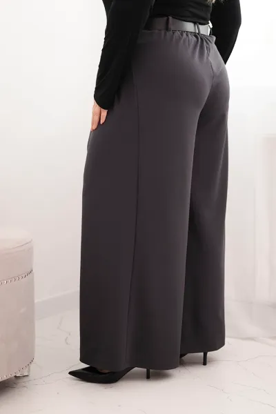 Legínovo Dámske nohavice Plus Size so širokými nohavicami a khaki opaskom Farba: Khaki, Veľkosť: UNI