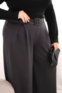 Legínovo Dámske nohavice Plus Size so širokými nohavicami a khaki opaskom Farba: Khaki, Veľkosť: UNI