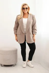 Legínovo Elegantné béžové dámske sako Plus Size Farba: Khaki, Veľkosť: UNI