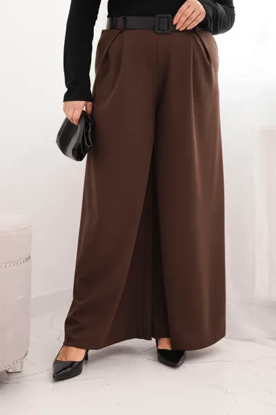 Legínovo Dámske nohavice Plus Size so širokými nohavicami a khaki opaskom Farba: Khaki, Veľkosť: UNI