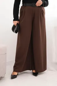Legínovo Dámske nohavice Plus Size so širokými nohavicami a khaki opaskom Farba: Khaki, Veľkosť: UNI