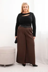 Legínovo Dámske nohavice Plus Size so širokými nohavicami a khaki opaskom Farba: Khaki, Veľkosť: UNI