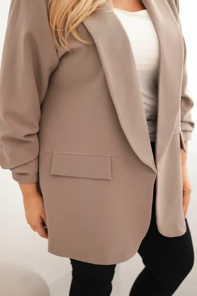 Legínovo Elegantné béžové dámske sako Plus Size Farba: Khaki, Veľkosť: UNI