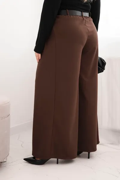 Legínovo Dámske nohavice Plus Size so širokými nohavicami a khaki opaskom Farba: Khaki, Veľkosť: UNI