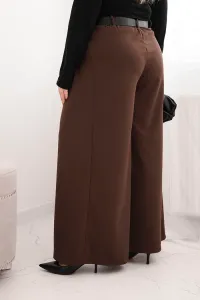 Legínovo Dámske nohavice Plus Size so širokými nohavicami a khaki opaskom Farba: Khaki, Veľkosť: UNI