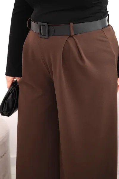 Legínovo Dámske nohavice Plus Size so širokými nohavicami a khaki opaskom Farba: Khaki, Veľkosť: UNI