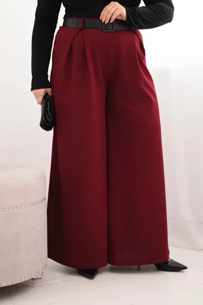 Legínovo Dámske nohavice Plus Size so širokými nohavicami a khaki opaskom Farba: Khaki, Veľkosť: UNI