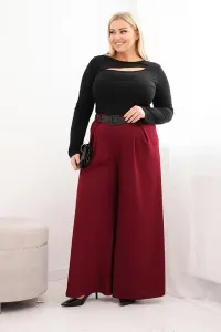Legínovo Dámske nohavice Plus Size so širokými nohavicami a khaki opaskom Farba: Khaki, Veľkosť: UNI