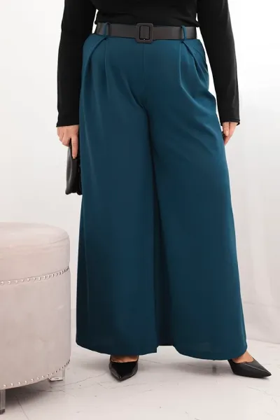 Legínovo Dámske nohavice Plus Size so širokými nohavicami a khaki opaskom Farba: Khaki, Veľkosť: UNI