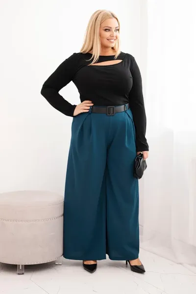 Legínovo Dámske nohavice Plus Size so širokými nohavicami a khaki opaskom Farba: Khaki, Veľkosť: UNI
