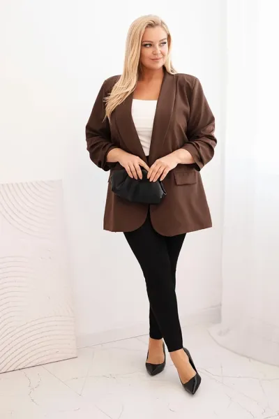 Legínovo Elegantné béžové dámske sako Plus Size Farba: Khaki, Veľkosť: UNI