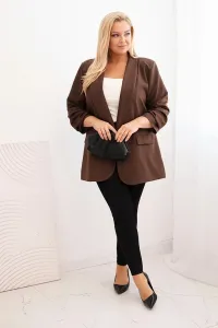 Legínovo Elegantné béžové dámske sako Plus Size Farba: Khaki, Veľkosť: UNI