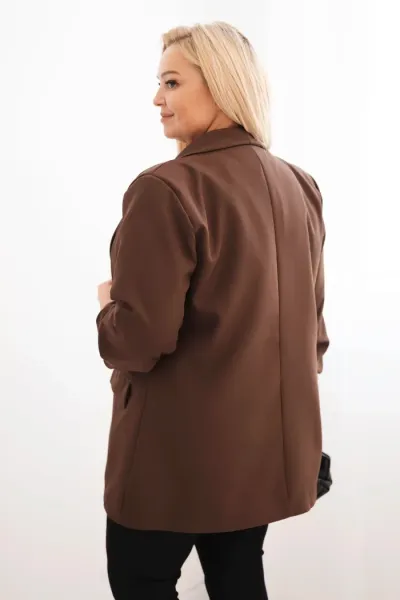 Legínovo Elegantné béžové dámske sako Plus Size Farba: Khaki, Veľkosť: UNI