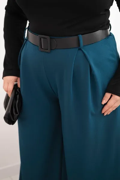 Legínovo Dámske nohavice Plus Size so širokými nohavicami a khaki opaskom Farba: Khaki, Veľkosť: UNI