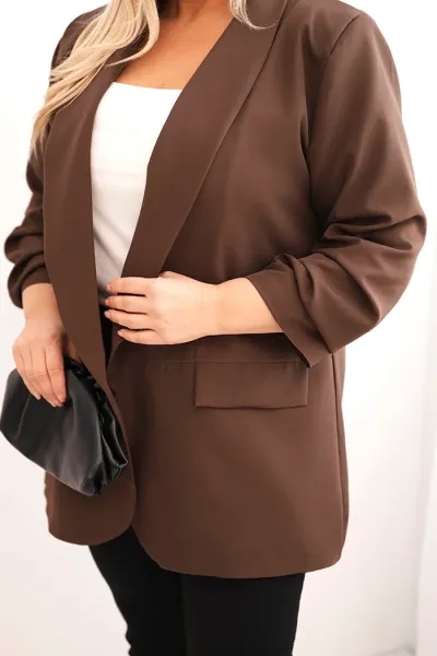 Legínovo Elegantné béžové dámske sako Plus Size Farba: Khaki, Veľkosť: UNI