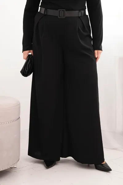 Legínovo Dámske nohavice Plus Size so širokými nohavicami a khaki opaskom Farba: Khaki, Veľkosť: UNI