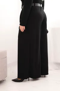 Legínovo Dámske nohavice Plus Size so širokými nohavicami a khaki opaskom Farba: Khaki, Veľkosť: UNI