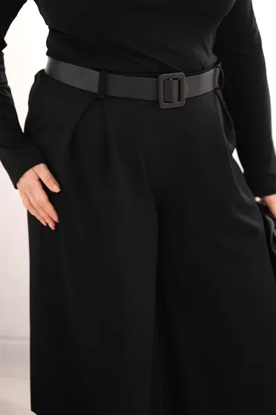 Legínovo Dámske nohavice Plus Size so širokými nohavicami a khaki opaskom Farba: Khaki, Veľkosť: UNI