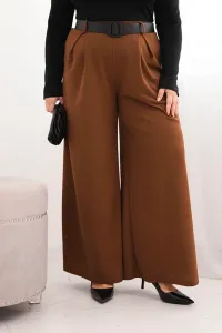 Legínovo Dámske nohavice Plus Size so širokými nohavicami a khaki opaskom Farba: Khaki, Veľkosť: UNI