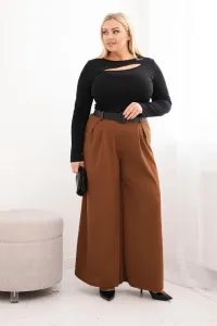 Legínovo Dámske nohavice Plus Size so širokými nohavicami a khaki opaskom Farba: Khaki, Veľkosť: UNI