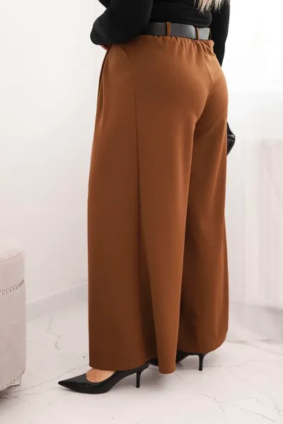 Legínovo Dámske nohavice Plus Size so širokými nohavicami a khaki opaskom Farba: Khaki, Veľkosť: UNI