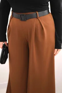 Legínovo Dámske nohavice Plus Size so širokými nohavicami a khaki opaskom Farba: Khaki, Veľkosť: UNI