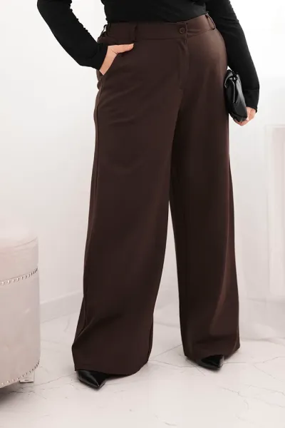 Legínovo Dámske nohavice Plus Size so širokými nohavicami a khaki opaskom Farba: Khaki, Veľkosť: UNI