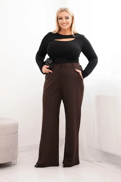 Legínovo Dámske nohavice Plus Size so širokými nohavicami a khaki opaskom Farba: Khaki, Veľkosť: UNI