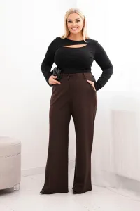 Legínovo Dámske nohavice Plus Size so širokými nohavicami a khaki opaskom Farba: Khaki, Veľkosť: UNI